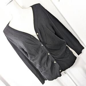 CACHE! ELEGANT JEWELED & MOP BUTTON BLACK LIGHTWEIGHT CARDIGAN SWEATER! SZ L